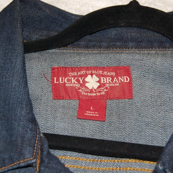 Women's LUCKY BRAND The Art of Blue Jeans Size Large 6 Button Jacket Size L - Picture 10 of 14